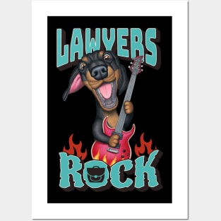 Doxie Dog rock with Dachshund guitar on Lawyers Rock tee Posters and Art